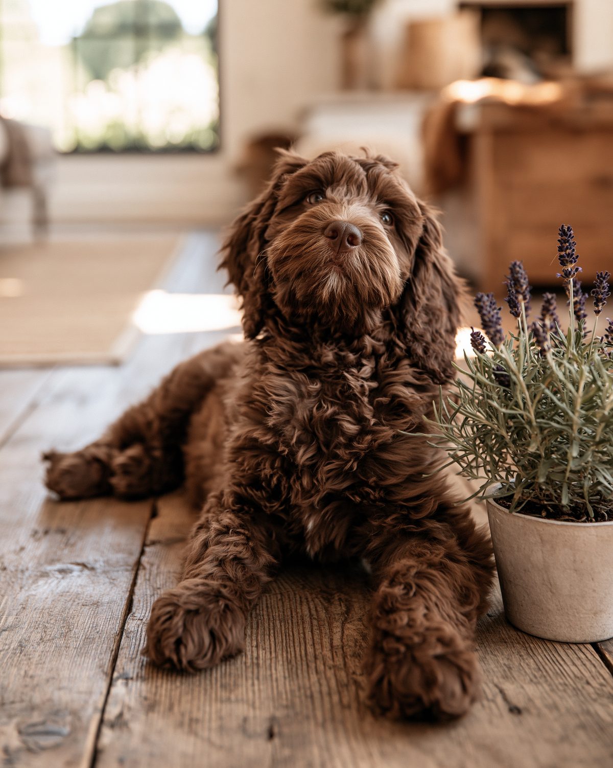 Maple, a chocolate goldendoodle puppy